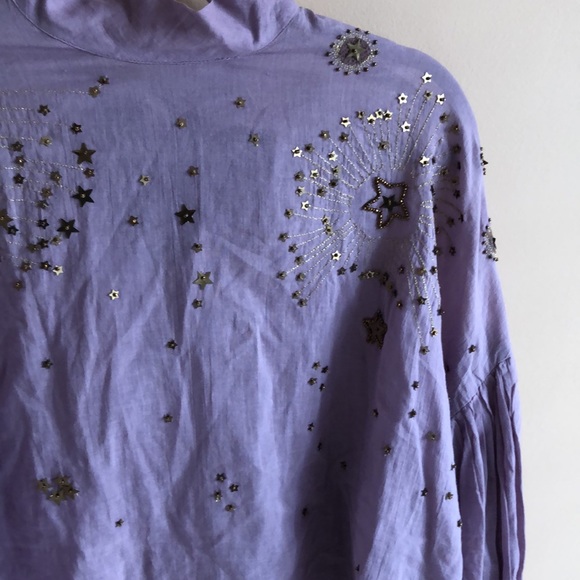 Free People whimsical Purple Blouse Stars and Moon beading - Picture 3 of 8